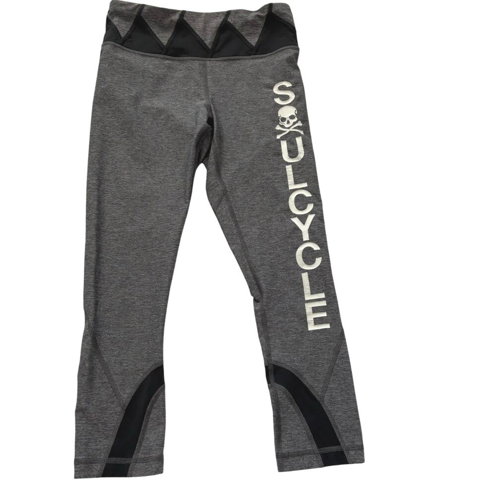 Lululemon SoulCycle Athletic Cropped Leggings - Sz 4 - Gray w/ Skeleton Detail